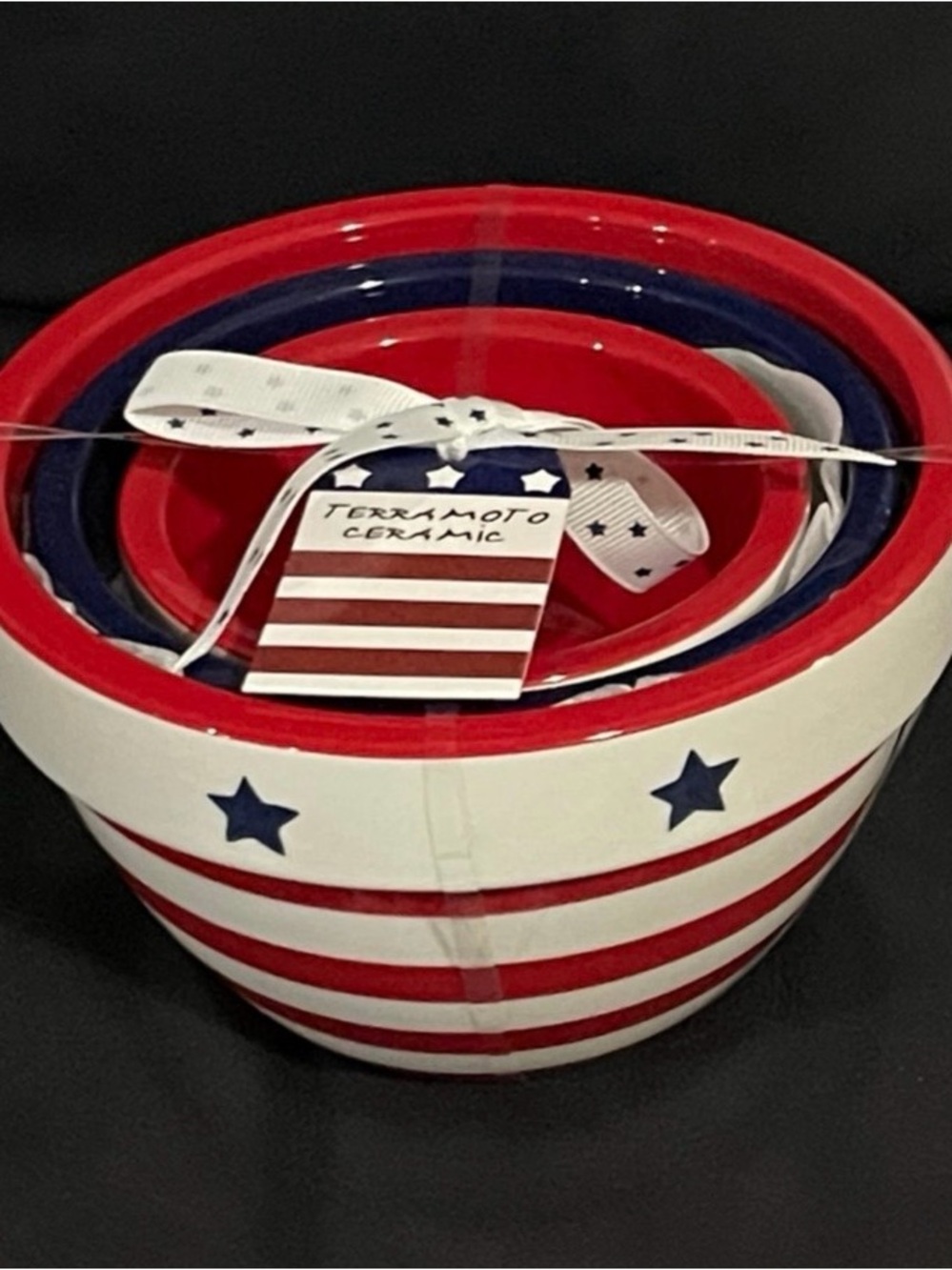 Terramoto Patriotic Nested Bowls, Set of 3 Patriotic Terramoto Bowls